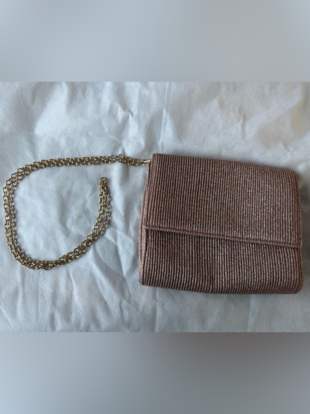 Gold-Chain Metallic Pink Evening Crossbody Bag